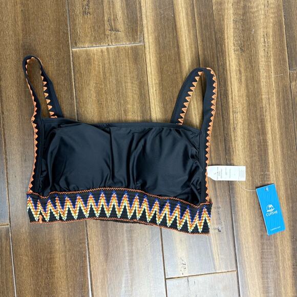 NWT top size L Black Geo Square Neck Bikini Top adjustable straps Aztec Orange - Picture 5 of 8